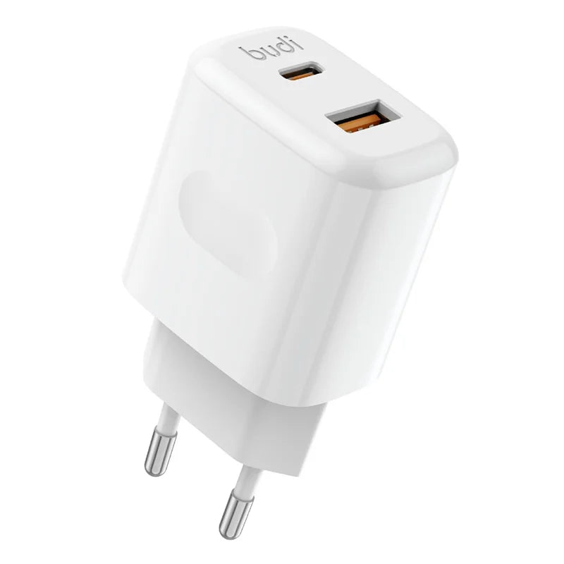 BUDI USB-C PD + QC3.0 Dual Port Fast Charging Wall Charger, EU Plug