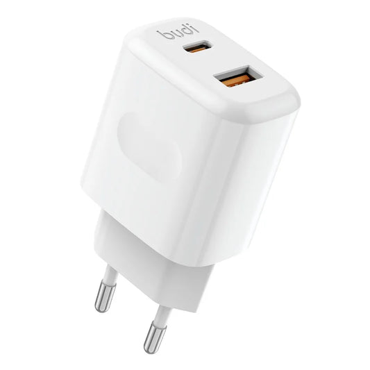 BUDI USB-C PD + QC3.0 Dual Port Fast Charging Wall Charger, EU Plug